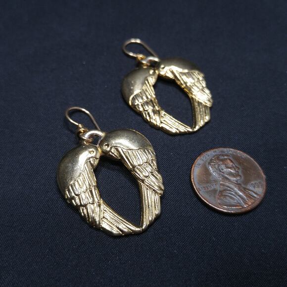 Laurel Burch Song Sparrows Earrings Gold Plated Birds Heart Shape 1980s Vintage - Picture 7 of 10